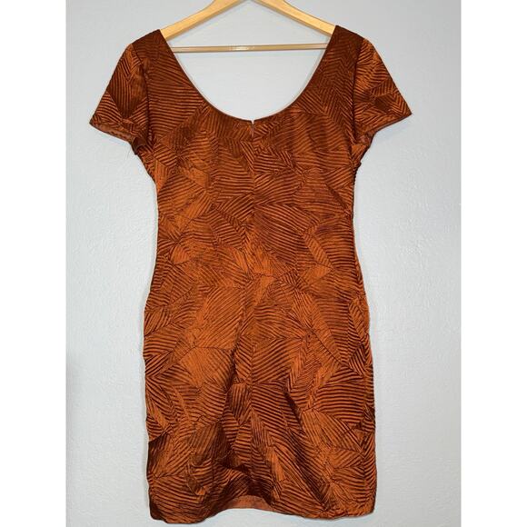 Chetta B Terracotta Rust Satin Short Sleeve Mini Dress Sz 8 Fall Going Out Dress - Picture 3 of 4